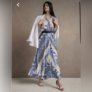 Banana Republic blue & white silk Belay maxi dress - XL